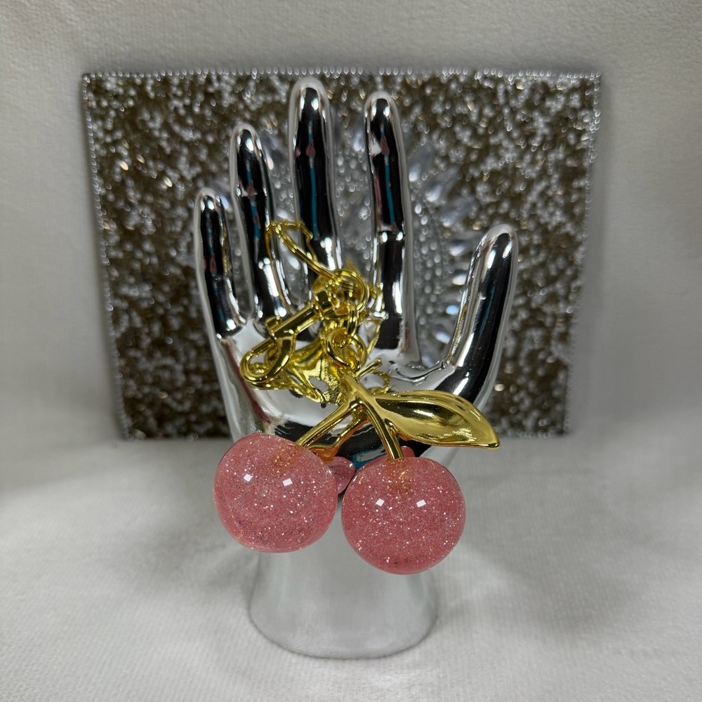 Pink and Gold Cherry Keychain/Bag Charm